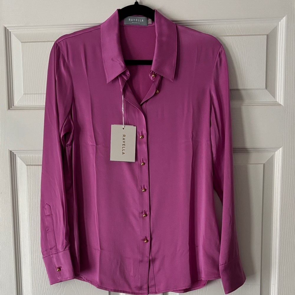 Ravella Fuchsia Button-Front Blouse with Gold Buttons